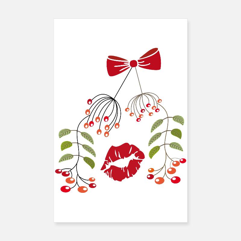Baiser Sous Le Gui, Noël Poster 20 x 30 cm