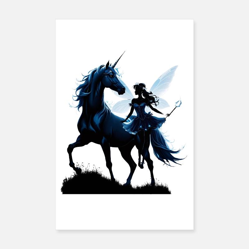 Die Fee und das Einhorn: Ein nächtliches Abenteuer. - Poster 20x30 cm - Weiß