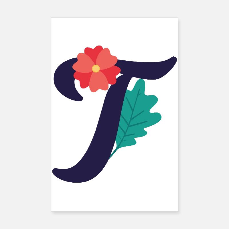 Eleganter Buchstabe 'T' mit Blumen Poster 20x30 cm