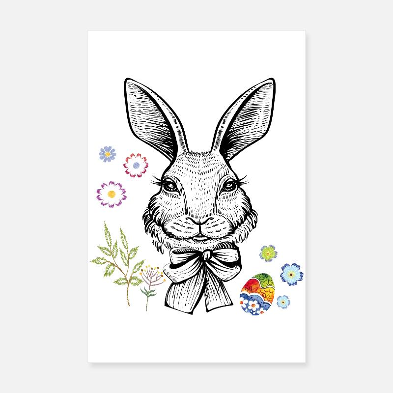 Bunny with flowers and Easter egg Poster 8" x 12" (20x30 cm)