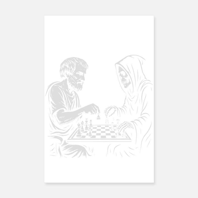Aristotle and Grim Raper Chess Illustration Poster 8" x 12" (20x30 cm)