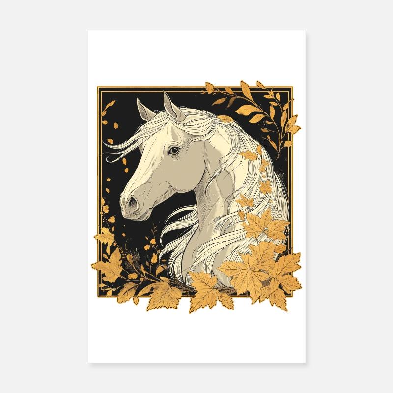 Pferd Herbst - Poster 20x30 cm - Weiß