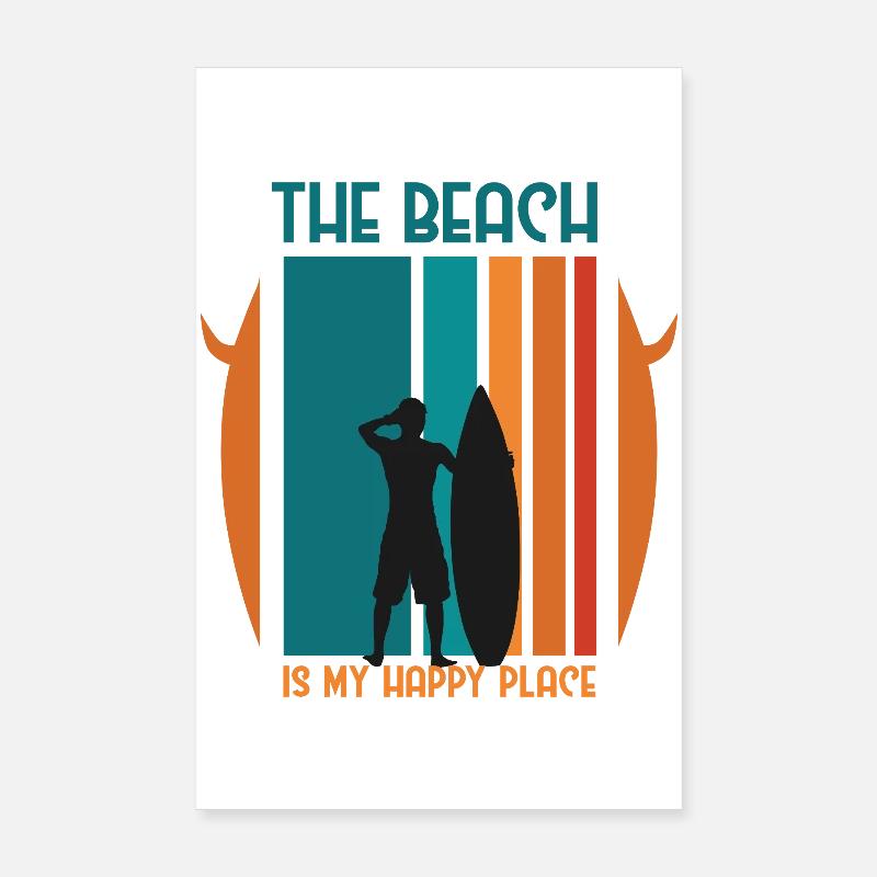 Beach Day Adventure with Surfer Silhouette Poster 8" x 12" (20x30 cm)