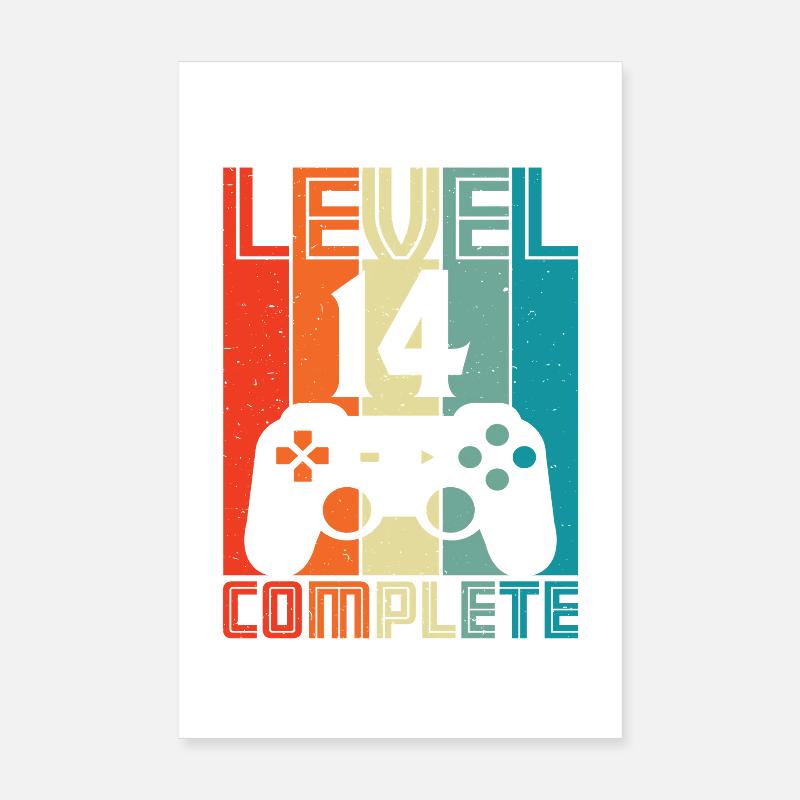 14th Birthday Gamer – 14 Years Level 14 Complete Poster 8" x 12" (20x30 cm)