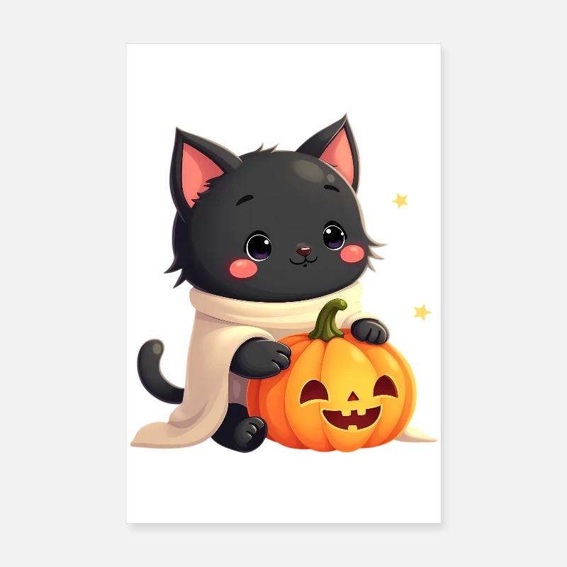 Halloween Cat with Halloween Pumpkin Poster 8" x 12" (20x30 cm)