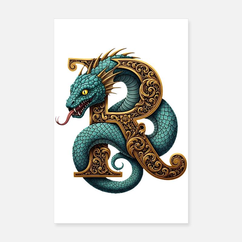 Drache um den Buchstaben R verziert Poster 20x30 cm