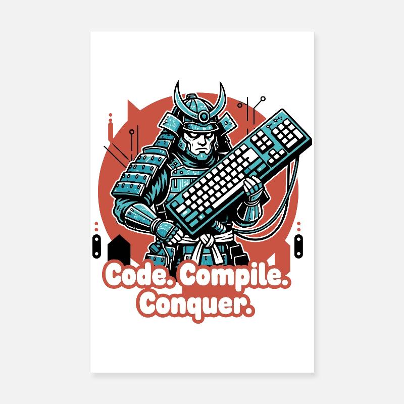Codekampf Samurai mit Tastatur Poster 20x30 cm
