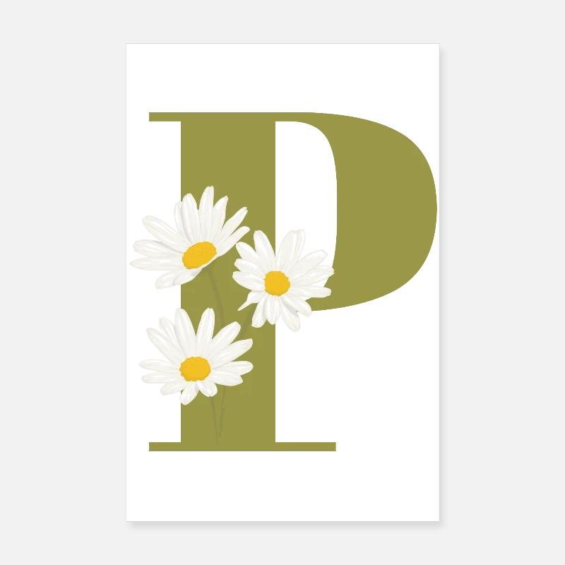 Grüne Gänseblümchen Buchstabe p Poster 20x30 cm