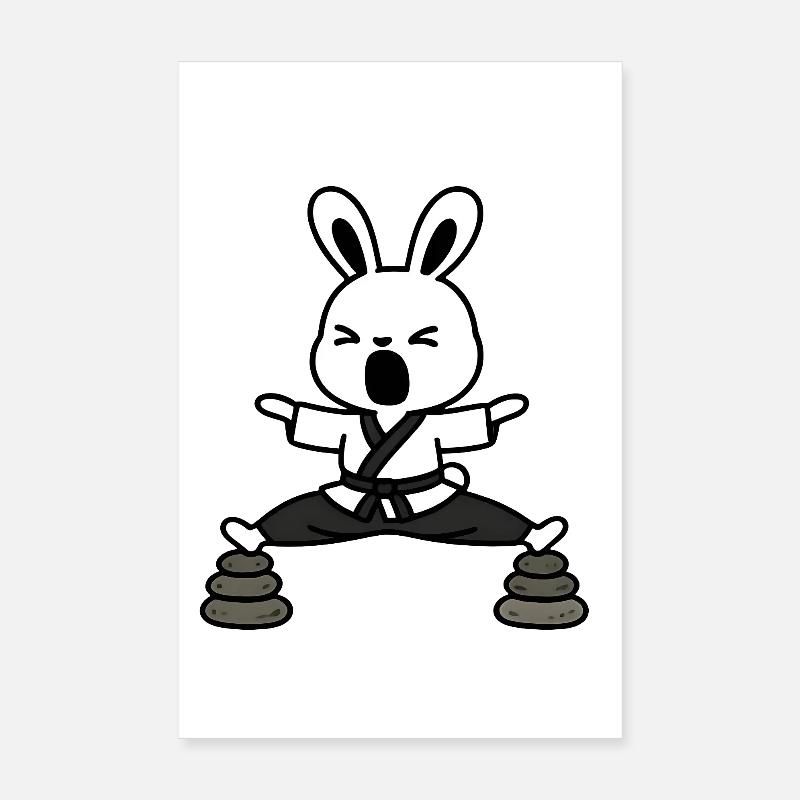 Zen Rabbit Kata auf Steinen - Poster 20x30 cm - Weiß