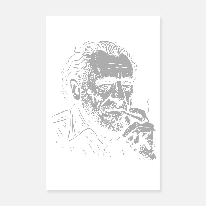 Bukowski Portrait Cigarette Tee Poster 8" x 12" (20x30 cm)