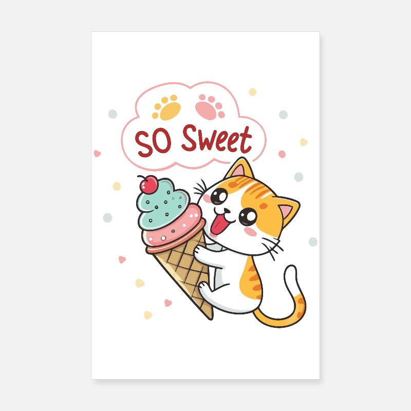 Chat gourmand avec glace pastel Poster 20 x 30 cm
