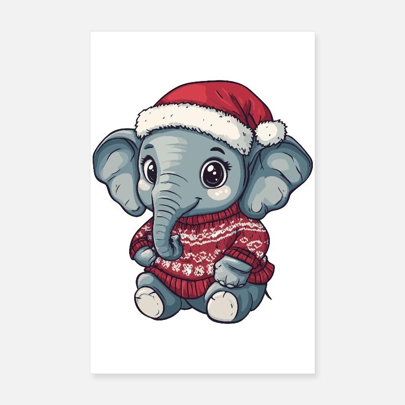 Noël de Noël avec éléphants Poster 20 x 30 cm