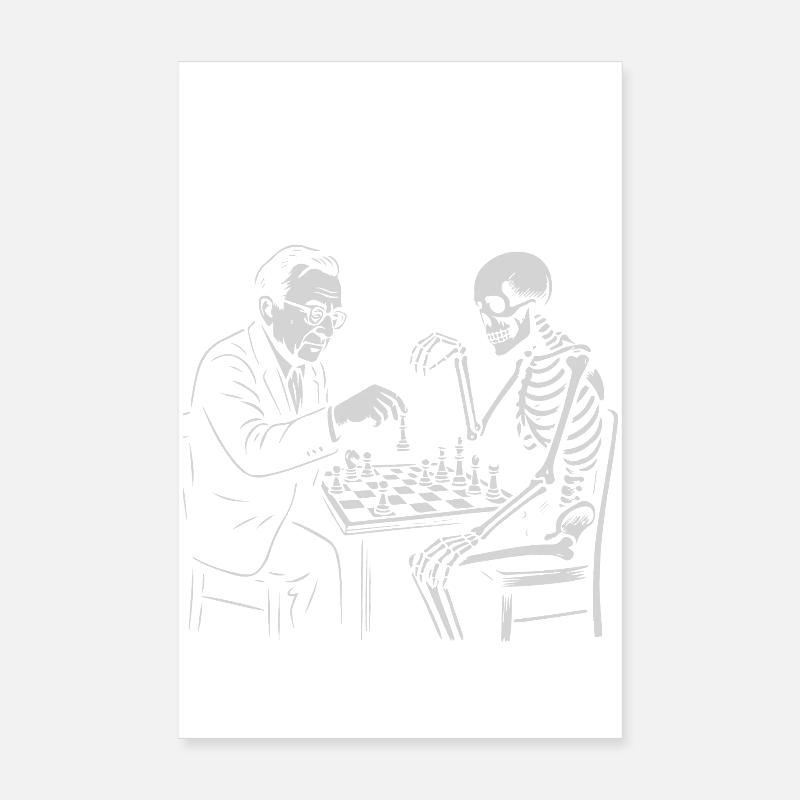 Noir-Schach: Erich Fromm-Psychoanalyse vs. Skelett - Poster 20x30 cm - Weiß