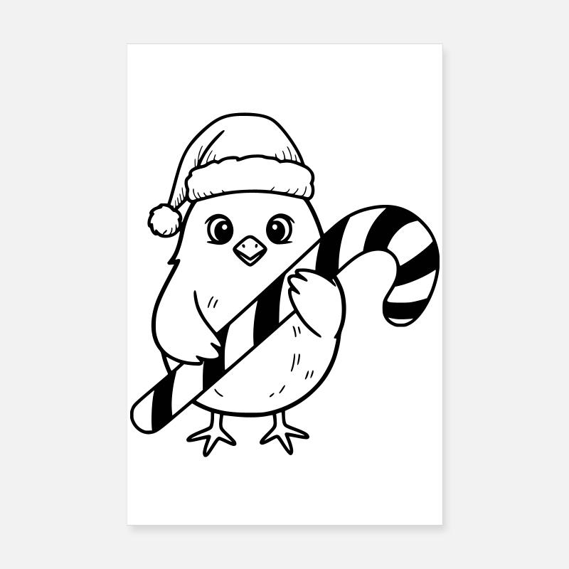 Oiseau de Noël mignon avec illustration de canne d’orge d’orge Poster 20 x 30 cm