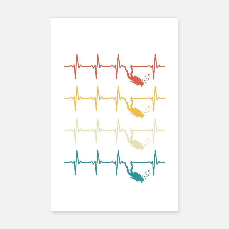 Heartbeat Diver Diver Diving - Poster 8" x 12" (20x30 cm) - white