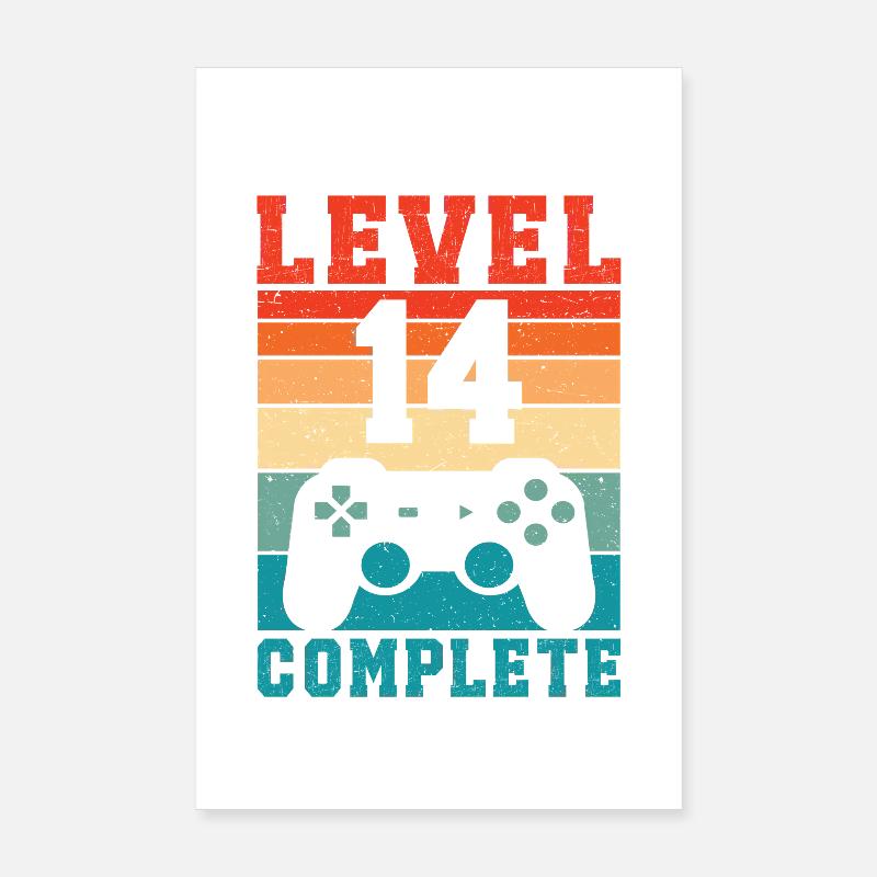 14e anniversaire Niveau 14 Joueur complet 14 ans Poster 20 x 30 cm
