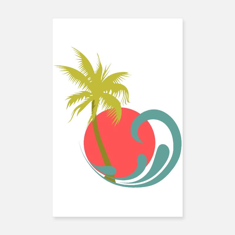 Tropical palm beach, sun and waves Poster 8" x 12" (20x30 cm)