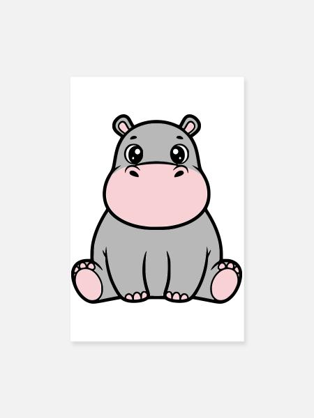 Cute Baby Hippopotamus Sitting Kawaii - Poster 8" x 12" (20x30 cm) - white - Front