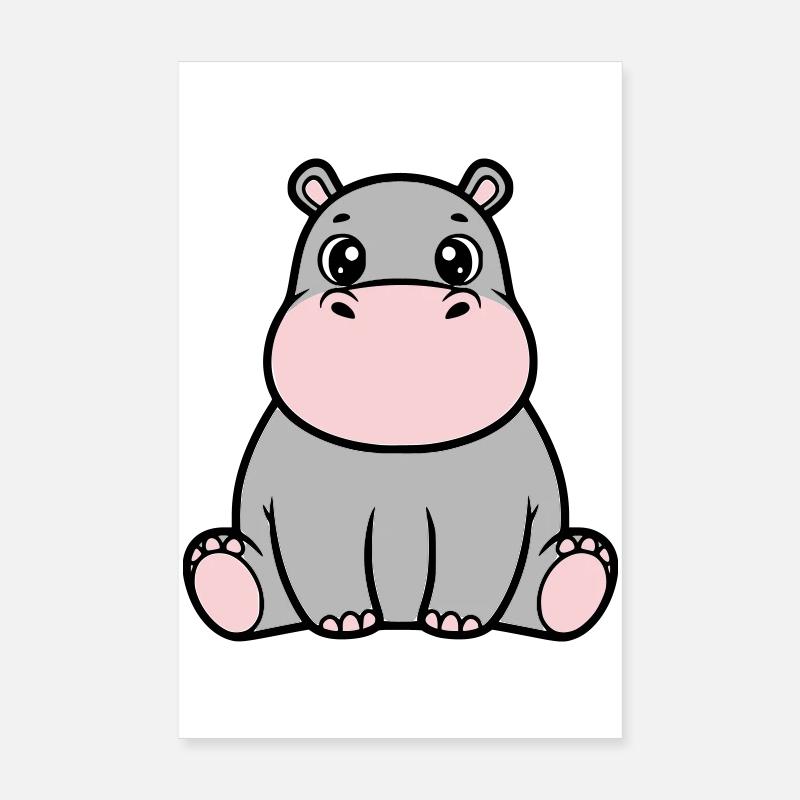 Bébé hippopotame mignon assis à Kawaii Poster 20 x 30 cm