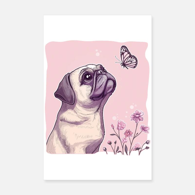 Mops mit Schmetterling Poster 20x30 cm