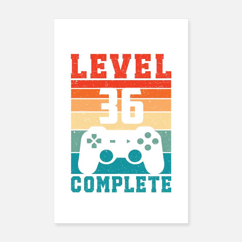 36th Birthday Level 36 Complete 36 Years Gamer Poster 8" x 12" (20x30 cm)