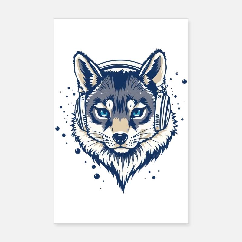 cooler Fuchs mit Kopfhörern Poster 20x30 cm