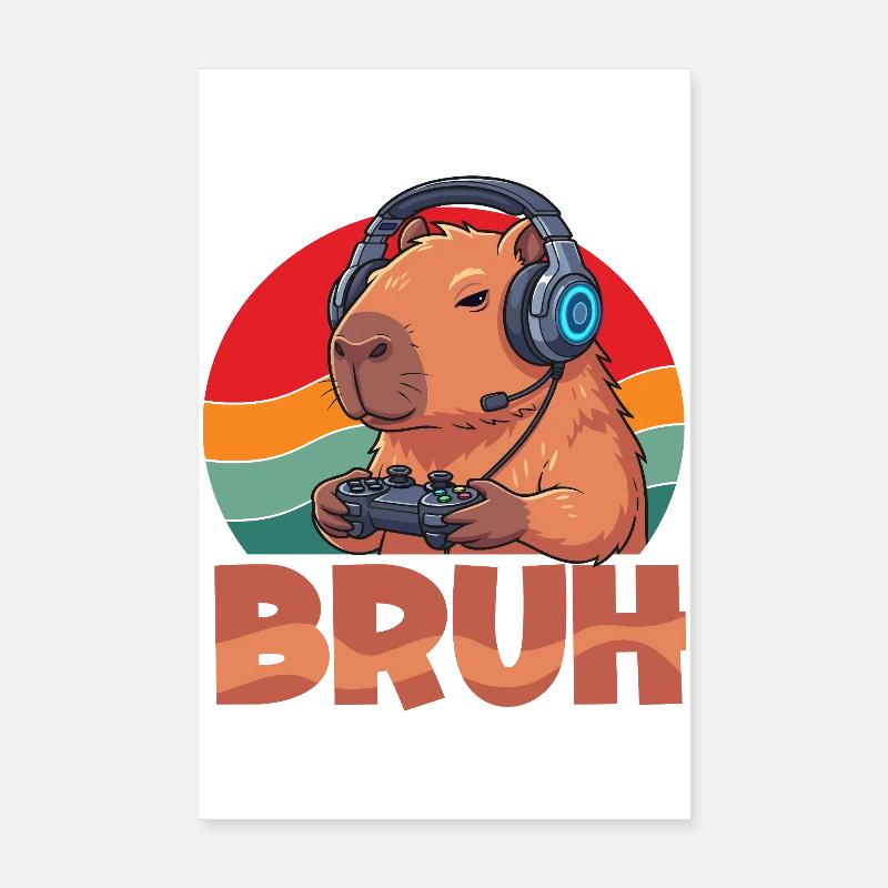 Retro Bruh Gaming Capybara Capybaras Niedlich Poster 20x30 cm