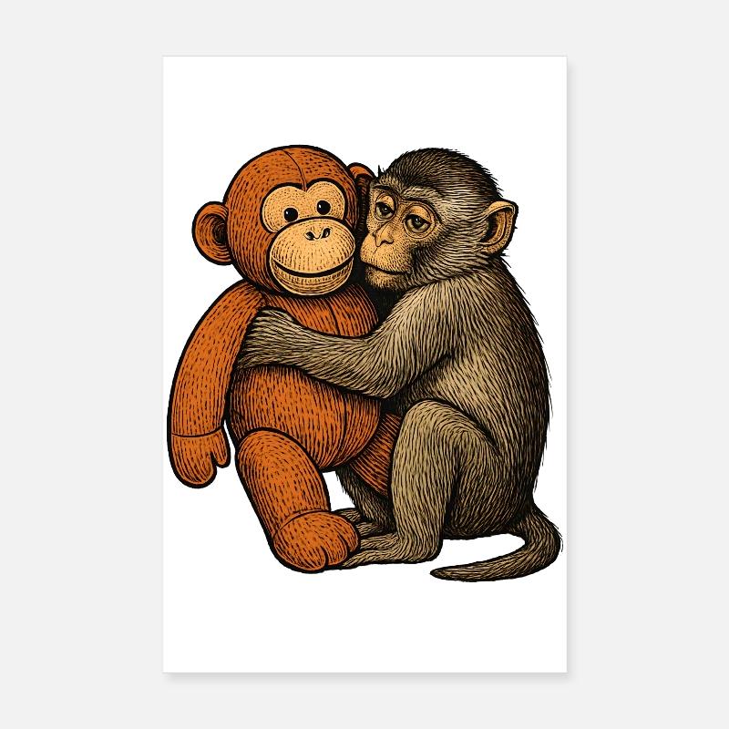 Câlin de singe : Amitié de singe Poster 20 x 30 cm