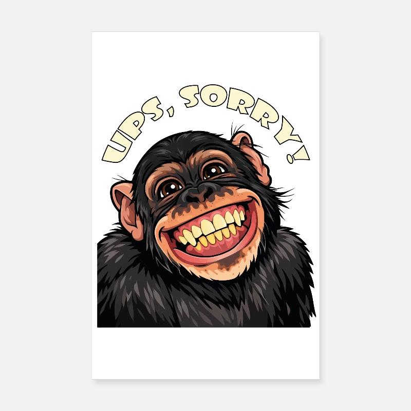 Oups, désolé ! Singe de dessin animé souriant drôle Poster 20 x 30 cm