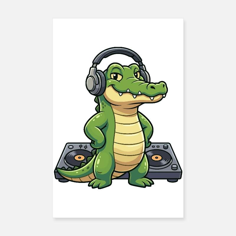 Kroko DJ mit Kopfhörern Poster 20x30 cm