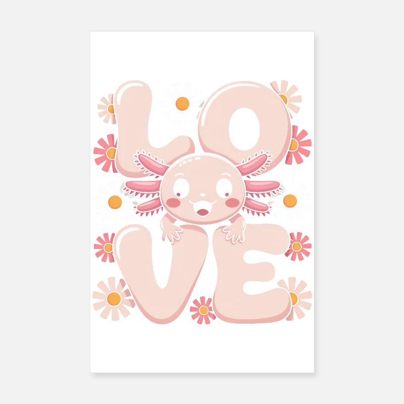 Avec amour Daisy Bloom Kawaii Axolotl Poster 20 x 30 cm
