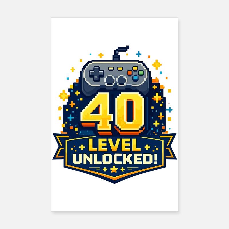 40 Level Freigeschaltet Retro Controller Poster 20x30 cm