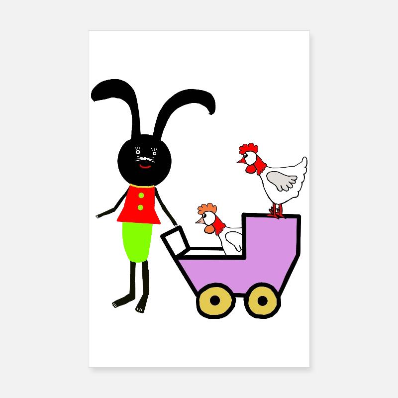Rabbit Bunny Easter Chickens Kids Poster 8" x 12" (20x30 cm)