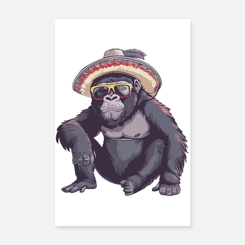 Gorilla Comic Lustig Sombrero Poster 20x30 cm