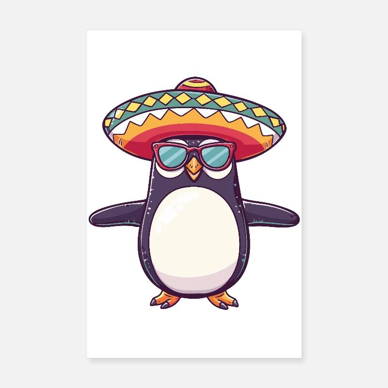 Penguin Comic Sombrero drôle Poster 20 x 30 cm