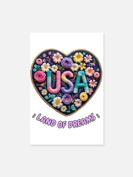 Cœur Brodé Fleuri - Style Vintage Romantique - Poster 20 x 30 cm - blanc - Devant