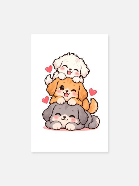 Stapelwelpen mit Herzchen - Poster 20x30 cm - Weiß - Vorne