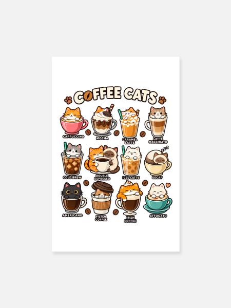 Katzenkaffee Kollektion: Kaffeekatzen - Poster 20x30 cm - Weiß - Vorne