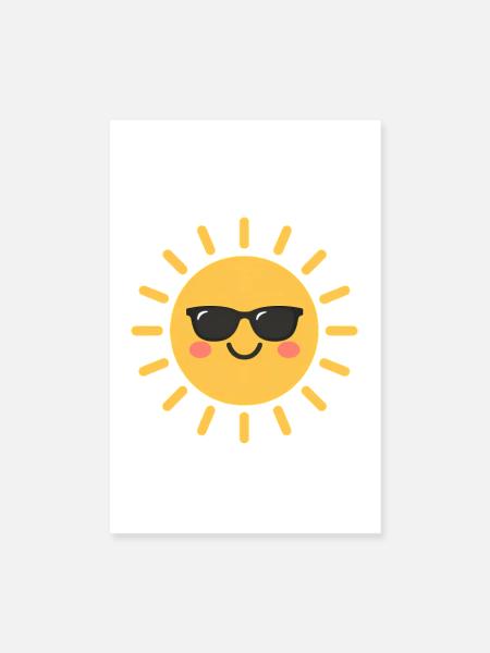 Fröhliche Sonne mit Sonnenbrille - Poster 20x30 cm - Weiß - Vorne
