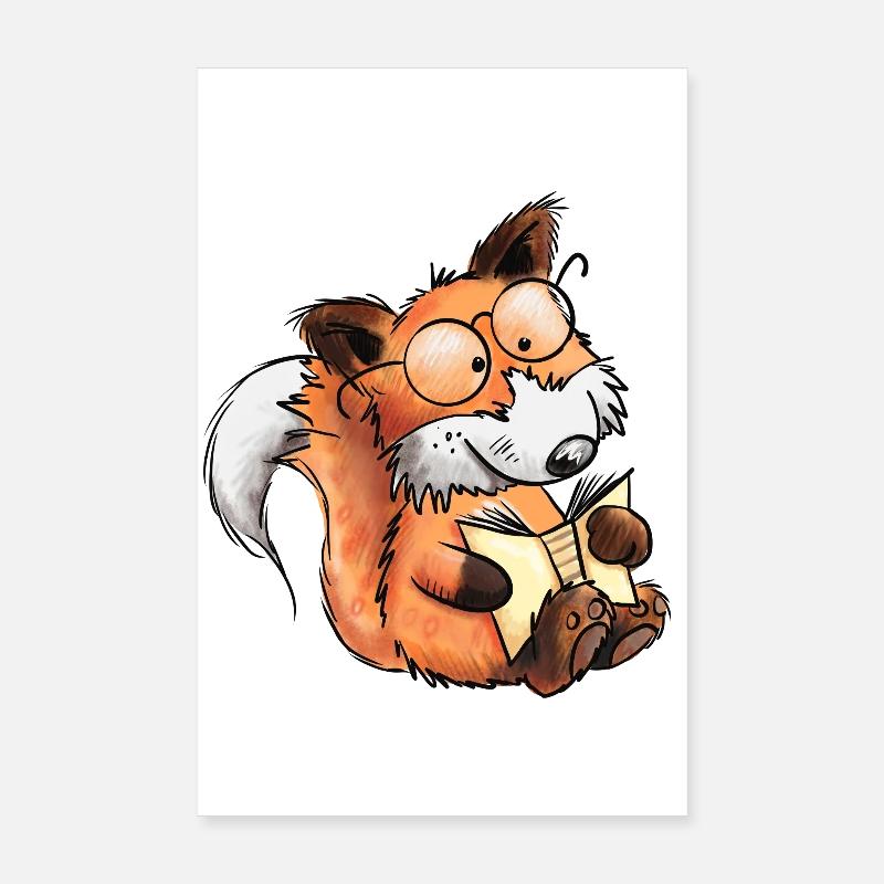 Schlauer Bücher Fuchs I Lesen I Comic Tiere - Poster 20x30 cm - Weiß
