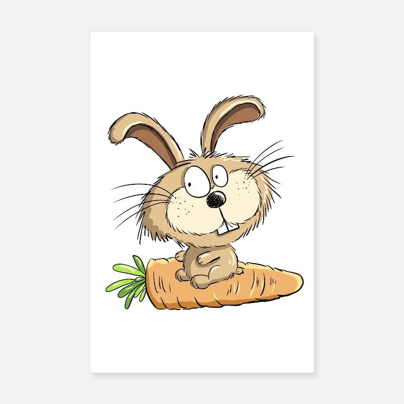 Rabbit With Carrot I Easter I Easter Comic Poster 8" x 12" (20x30 cm)