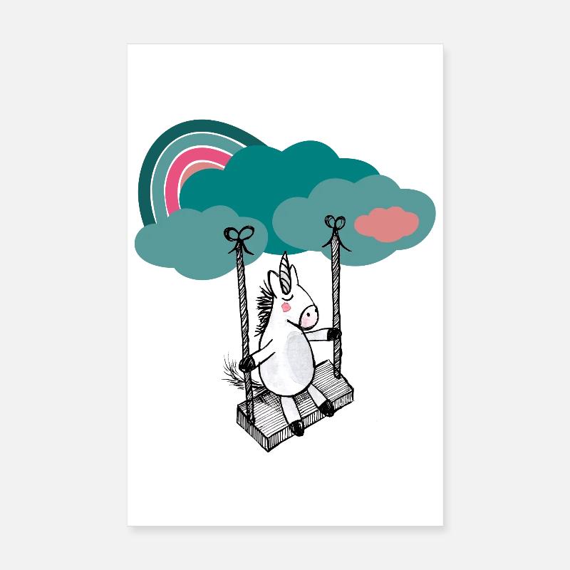Glückliches Einhorn - Poster 20x30 cm - Weiß