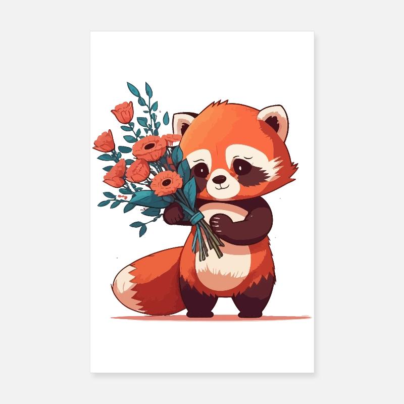 roter Panda mit Blumen Poster 20x30 cm