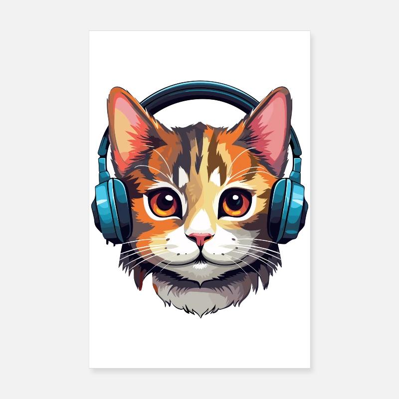 Katze mit Kopfhörer Kater Katzenliebhaber Katzen Poster 20x30 cm