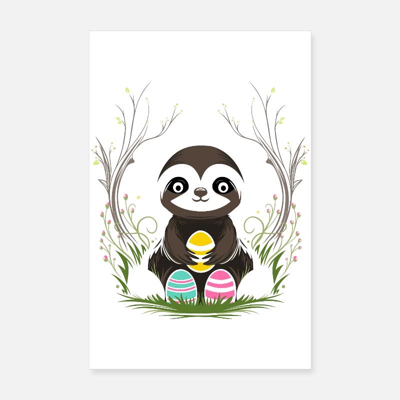 Easter Sloth with Easter Eggs in Spring Poster 8" x 12" (20x30 cm)
