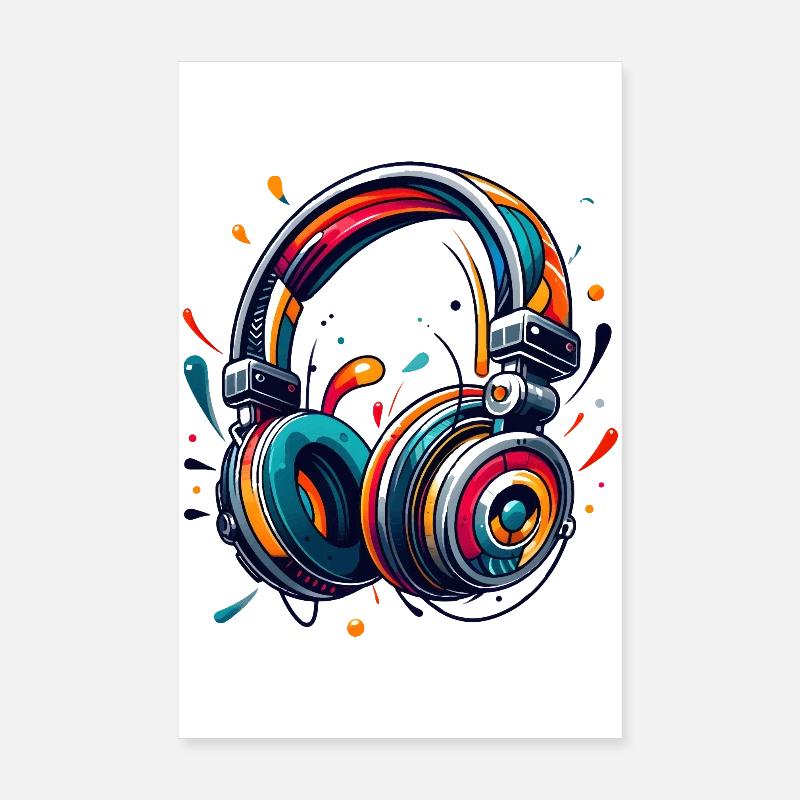 Headphones in a dynamic, abstract art style Poster 8" x 12" (20x30 cm)