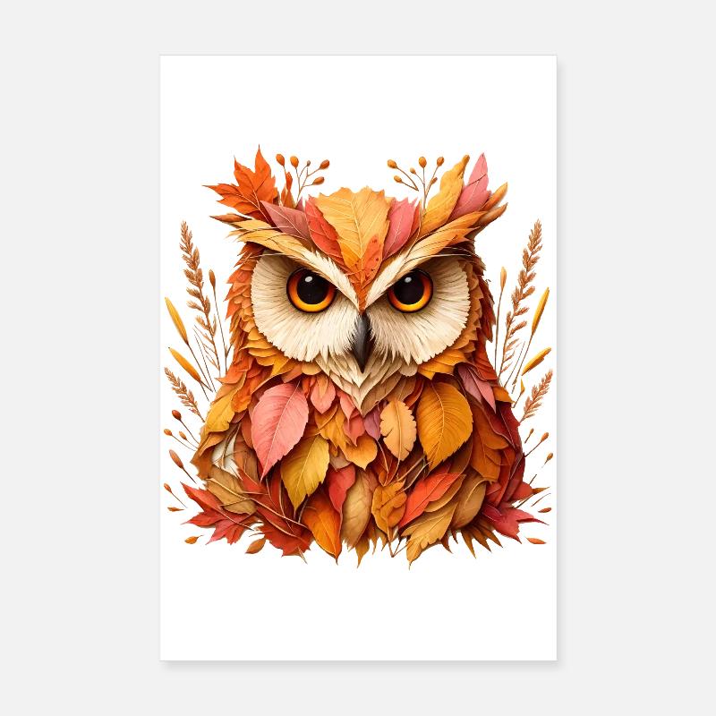 beau hibou, conçu à partir de différentes feuilles Poster 20 x 30 cm