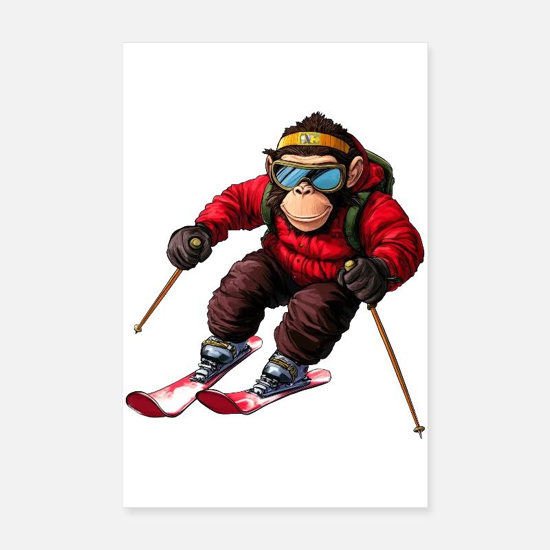 Ski Affe Poster 20x30 cm