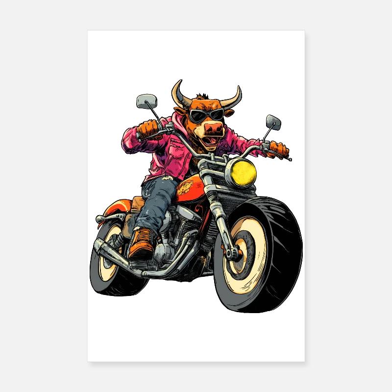 Stiere Motorrad - Poster 20x30 cm - Weiß