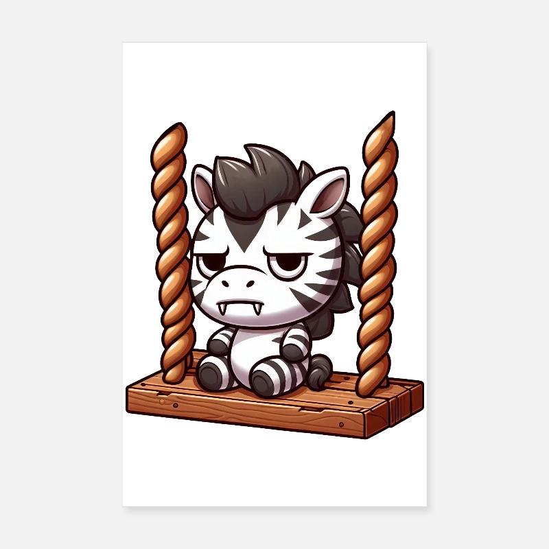 Grumpy Zebra Swinging Annoyed Funny Design Poster 8" x 12" (20x30 cm)